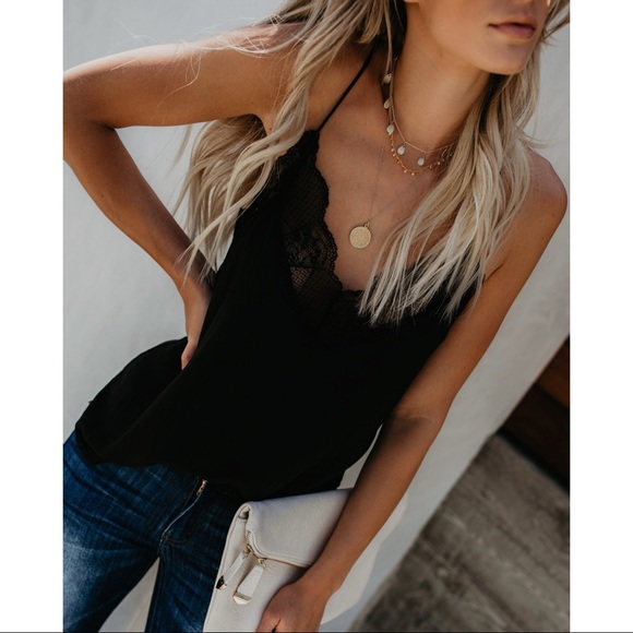 DELICATE BALANCE LACE CAMI TANK BLACK - Picture 6 of 7